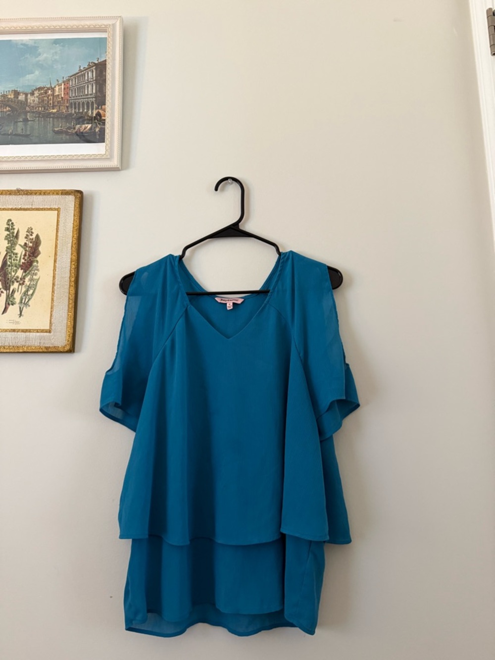 Juicy Couture Teal Blue Cold-Shoulder V-Neck Layered Blouse